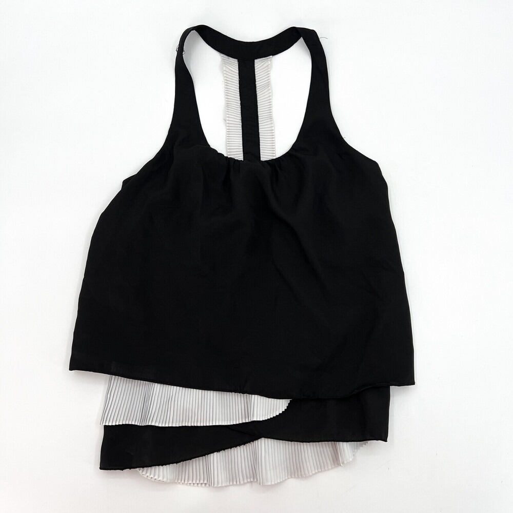 Fun & Flint Shirt Womens Small Blouse Black White Boutique Ruffle Racerback
